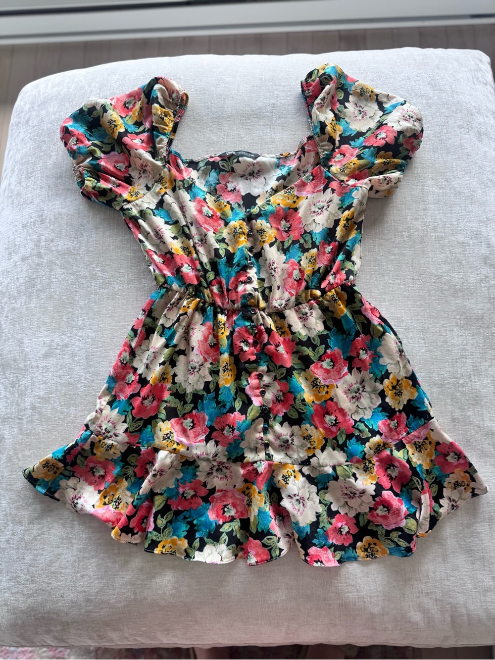 Girls Floral Puff-Sleeve Dress - Multicolor